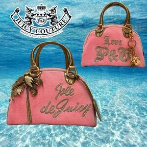 🌴 RARE Y2K Vintage Juicy Couture Isle De Juicy Terry Cloth Satchel - Pink & Gold